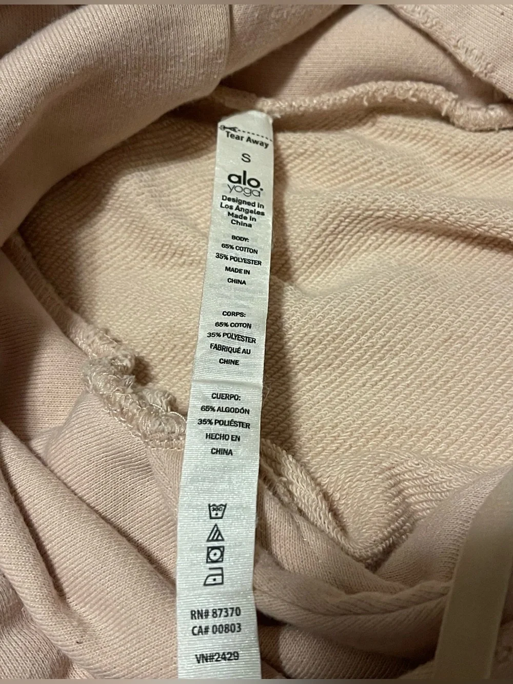 Alo Yoga Ripped Distressed Hoodie Womens Size S Peach Pullover Sweatshirt